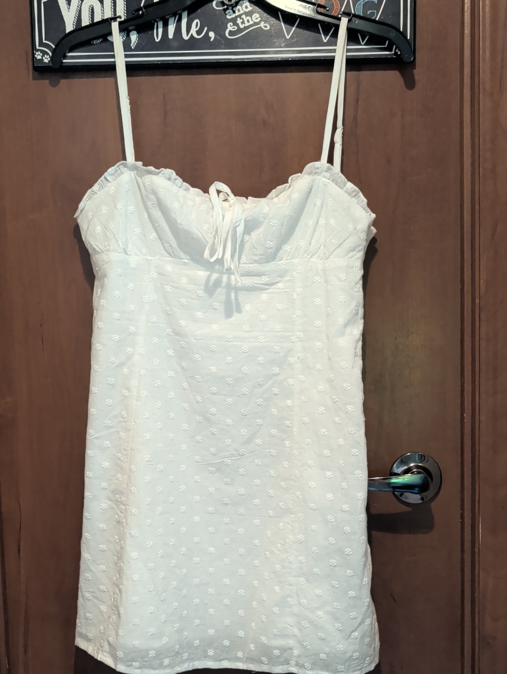 White Floral Mini Dress with Spaghetti Straps Cotton